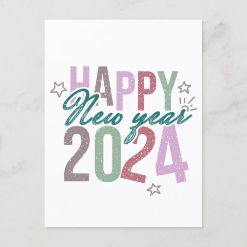 Pastel Happy New Year 2024 Postcard