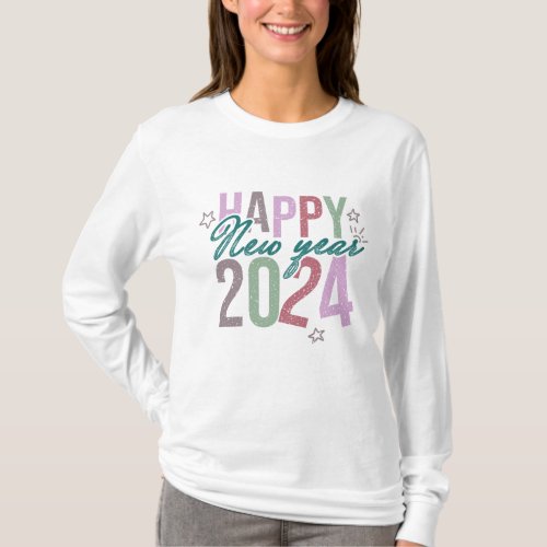 Pastel Happy New Year 2024 T_Shirt