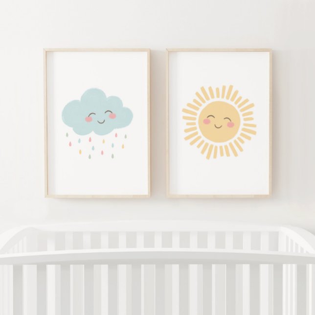 Pastel Happy Sun Cloud Girl Nursery Decor Wall Art Sets (Creator Uploaded)