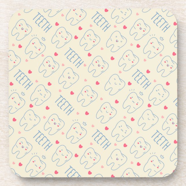 Pastel Happy Teeth Pattern Beverage Coaster (Front)