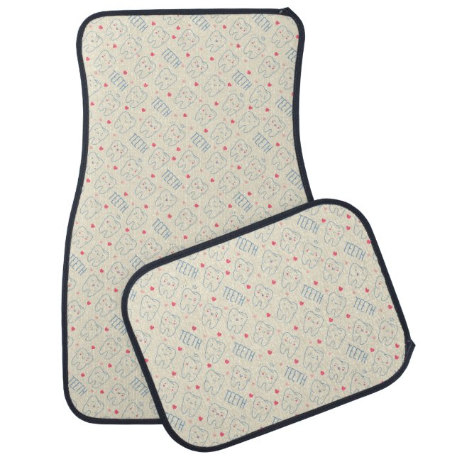 Pastel Happy Teeth Pattern Car Floor Mat (Set)