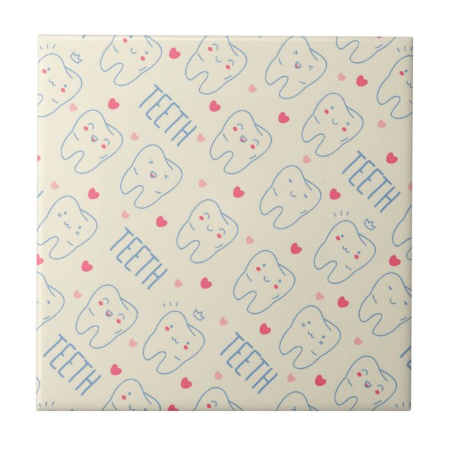Pastel Happy Teeth Pattern Ceramic Tile (Front)