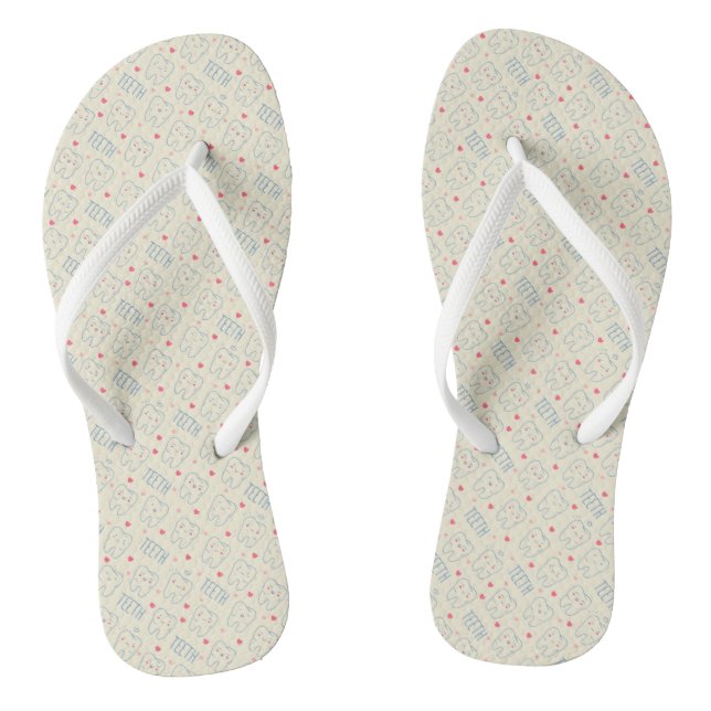Pastel Happy Teeth Pattern Flip Flops (Footbed)