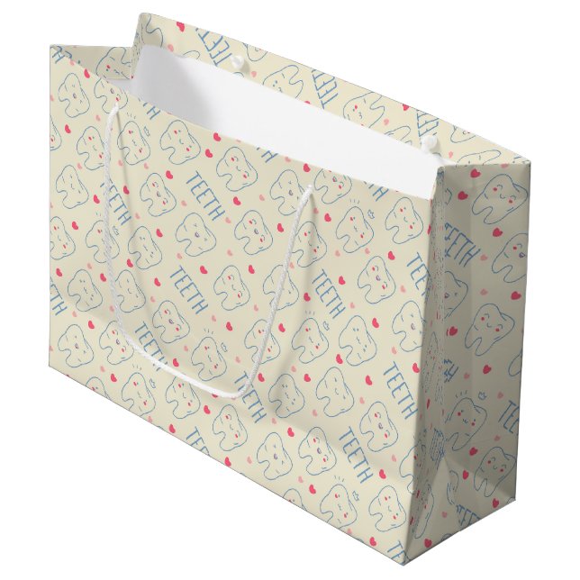 Pastel Happy Teeth Pattern Large Gift Bag (Front Angled)