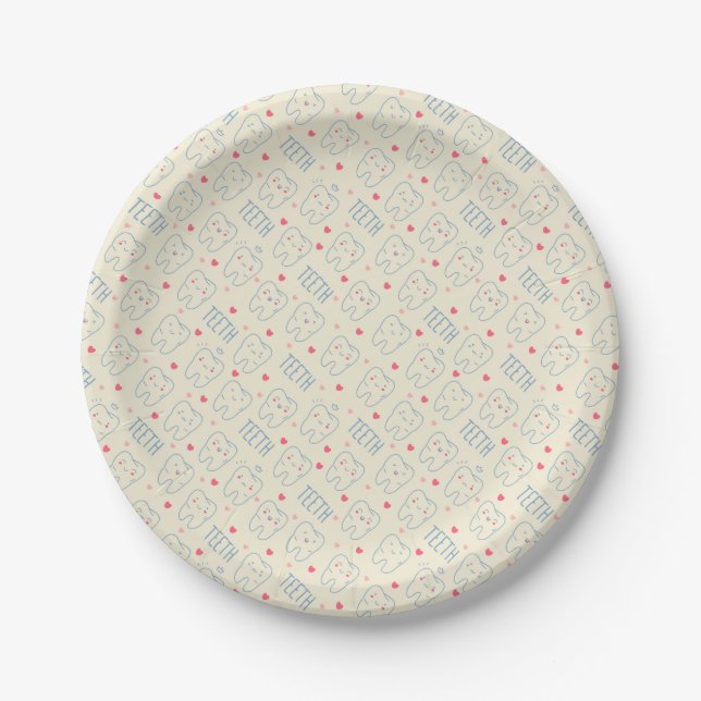 Pastel Happy Teeth Pattern Paper Plates (Front)