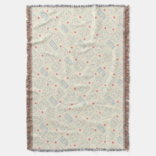 Pastel Happy Teeth Pattern Throw Blanket (Front Vertical)