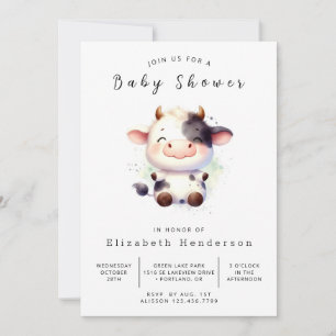Pastel Happy Unique Cow Baby Shower Invitation