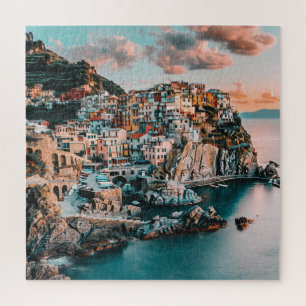 Pastel Harbor View of Italy at Sunset Jigsaw Puzzle