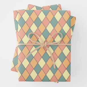 Pastel Harlequin Diamond Pattern Gift Wrapping Paper Sheets