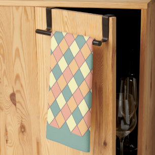 Pastel Harlequin Diamond Retro Kitchen Decor Towel