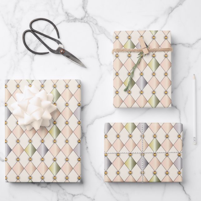 Pastel Harlequin Diamonds Wrapping Paper (Front)