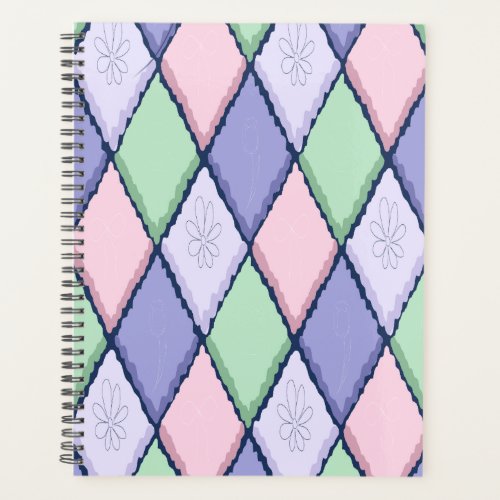 Pastel Harlequin Floral Planner | Cute Diamond