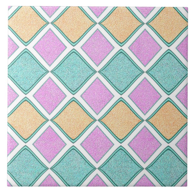  Pastel Harlequin Prism Diamond Pattern Ceramic Tile (Front)