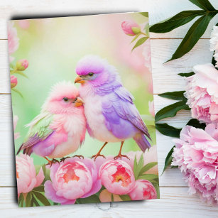  Pastel Harmony: Fluffy Songbirds Postcard