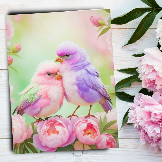  Pastel Harmony: Fluffy Songbirds Postcard (Whimsical Nature: Pastel Songbirds Postcard, Perfect for Art and Nature Lovers!)