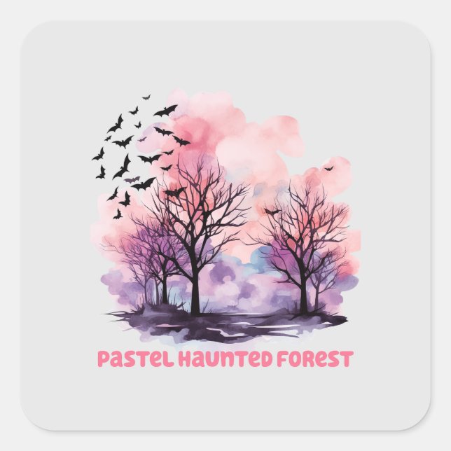 Pastel Haunted Forest – Spooky-Cute Pastel Purple Square Sticker (Front)