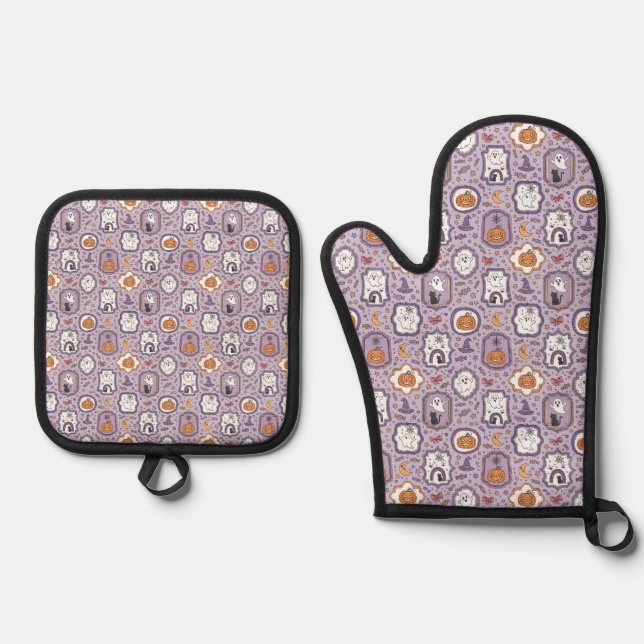 Pastel Haunts & Whimsical Spirits Oven Mitt & Pot Holder Set (Front)