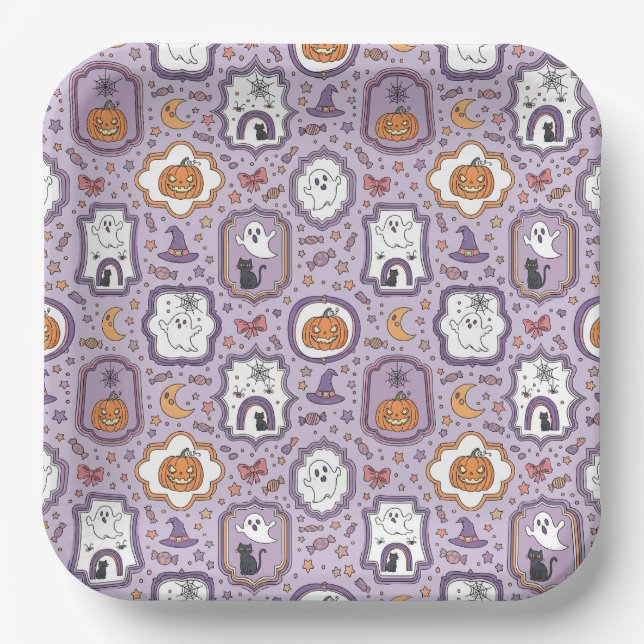 Pastel Haunts & Whimsical Spirits Paper Plates (Front)