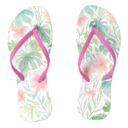 Pastel Hawaii Floral Tropical Flower Pattern Flip Flops