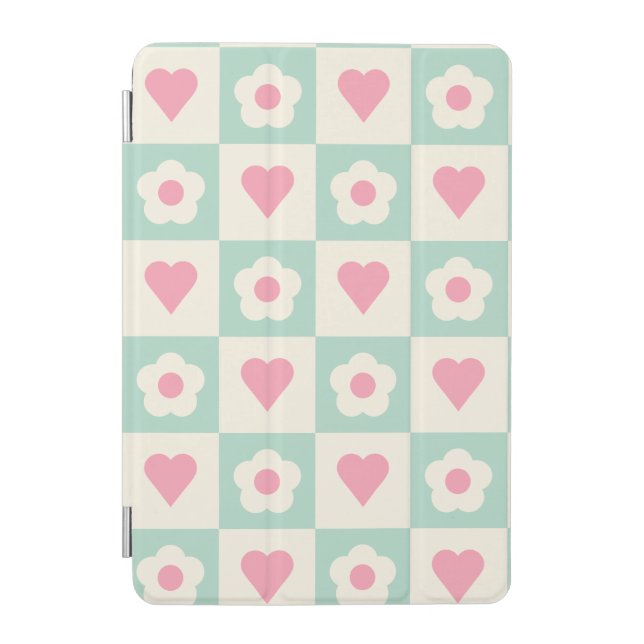 Pastel Heart and Flower Pattern iPad Mini Cover (Front)