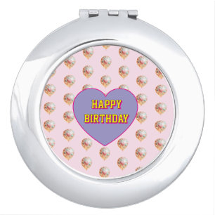 Pastel Heart Balloon Happy Birthday Design Compact Mirror