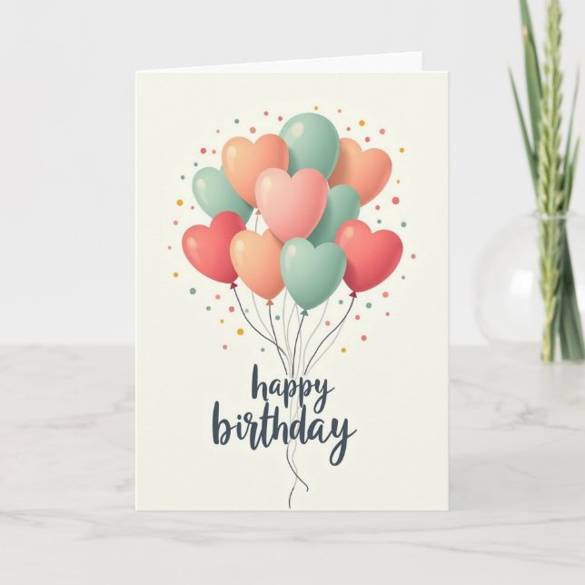 Pastel Heart Balloons Birthday Card (Front)