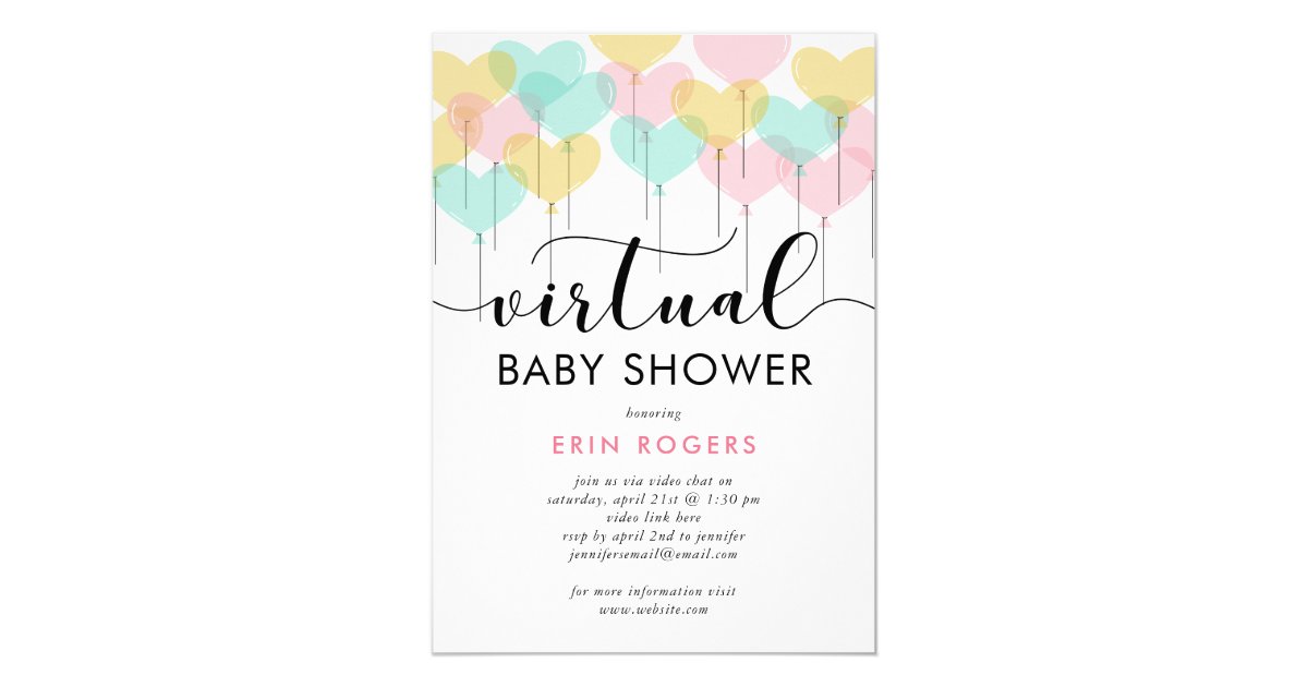 Pastel Heart Balloons Virtual Baby Shower Invitation Zazzle Com