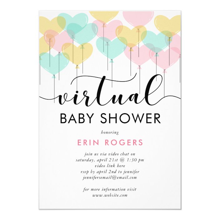 Pastel Heart Balloons Virtual Baby Shower Invitation