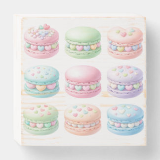 Pastel Heart Macaron Collection Watercolor Art  Wooden Box Sign