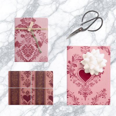 Pastel Heart Motif Delicate Floral Pattern Elegant Wrapping Paper Sheets