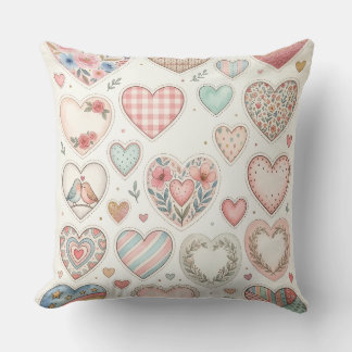 Pastel Heart Pattern Decorative Cushion