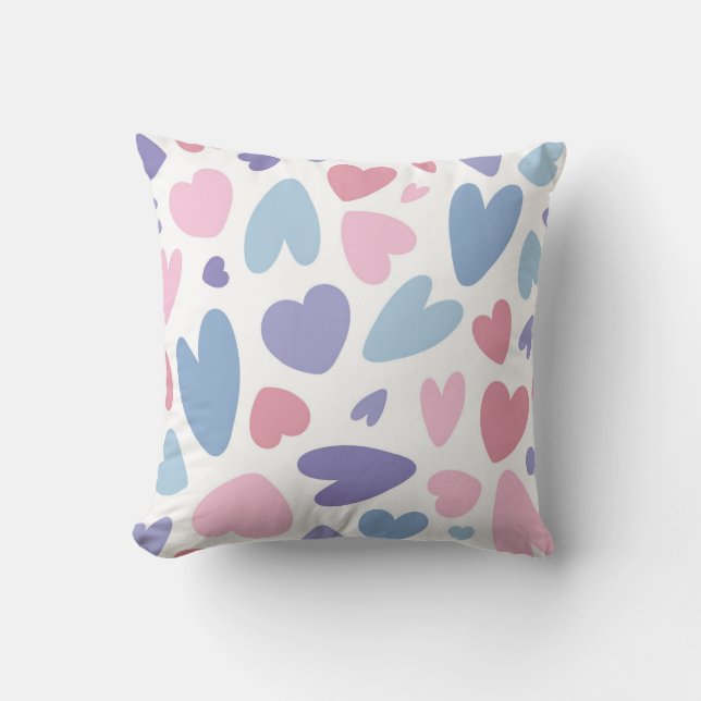 Pastel Heart Scatter Pattern Throw Pillow (Front)