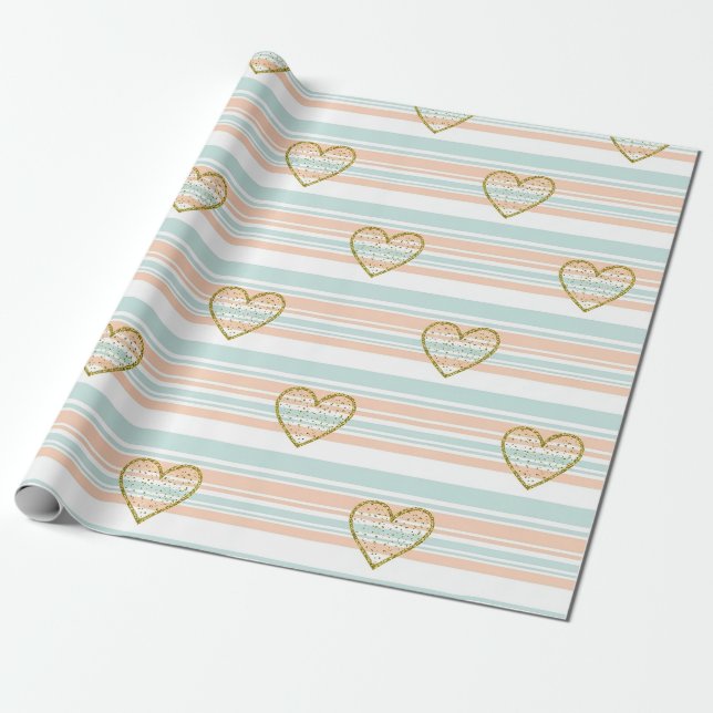 Pastel Heart Stripes Glitter Style Pattern (16) Wrapping Paper (Unrolled)