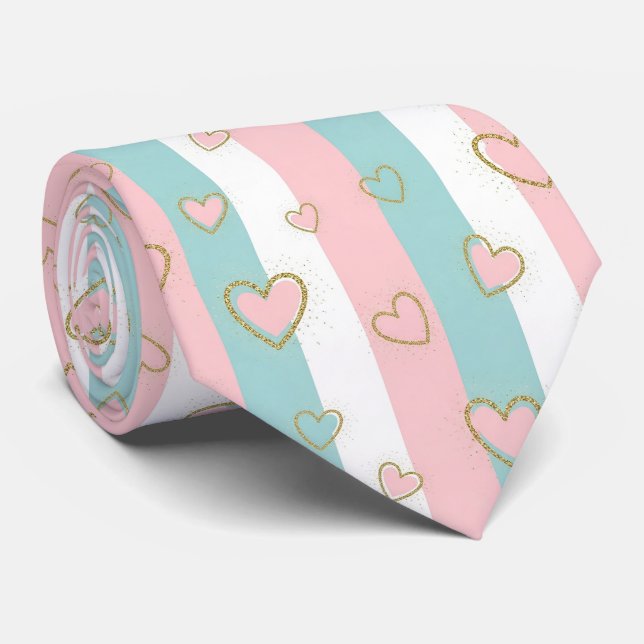 Pastel Heart Stripes Glitter Style Pattern (2) Neck Tie (Rolled)