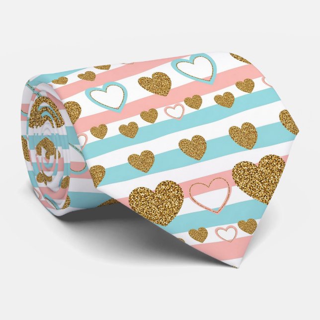 Pastel Heart Stripes Glitter Style Pattern (4) Neck Tie (Rolled)