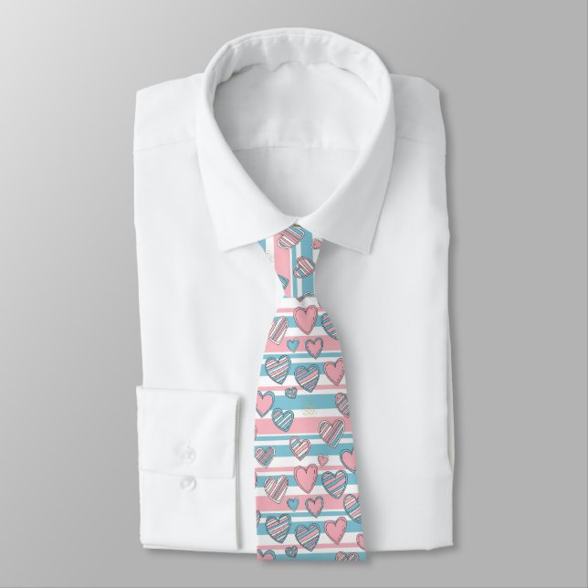 Pastel Heart Stripes Glitter Style Pattern (8) Neck Tie (Tied)