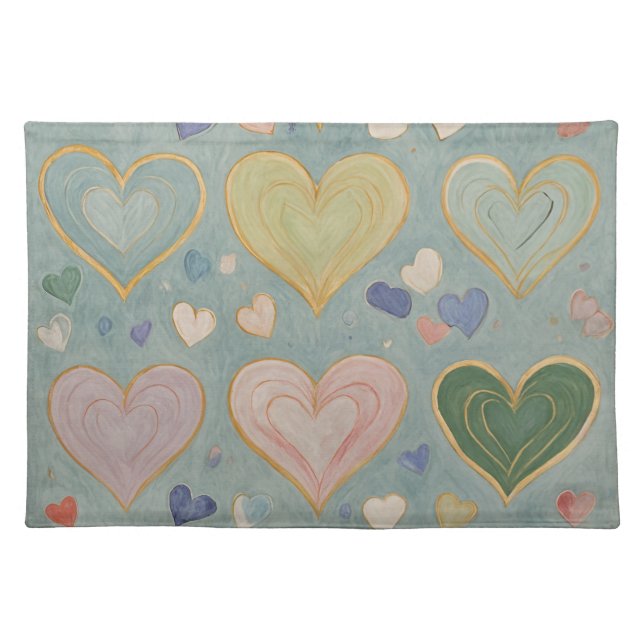 Pastel Heart Tapestry Cloth Placemat (Front)