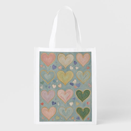 Pastel Heart Tapestry Grocery Bag