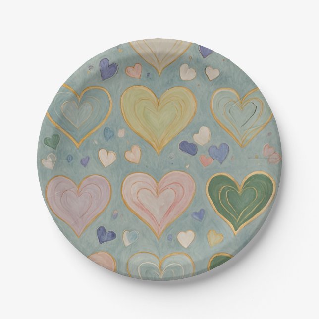 Pastel Heart Tapestry Paper Plates (Front)