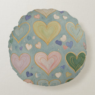 Pastel Heart Tapestry Round Pillow