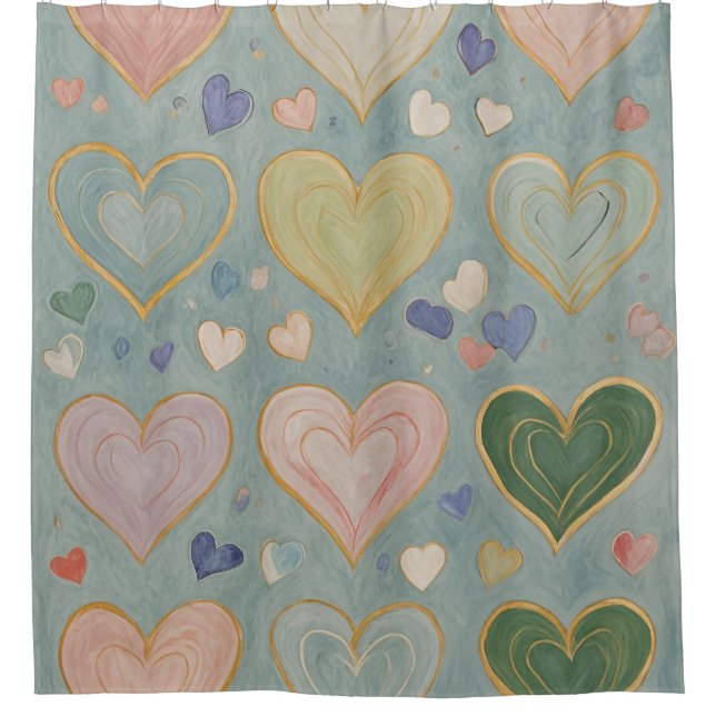 Pastel Heart Tapestry Shower Curtain (Front)