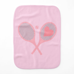 Pastel Heart Tennis Player Racquets Ball Design  Baby Burp Cloth