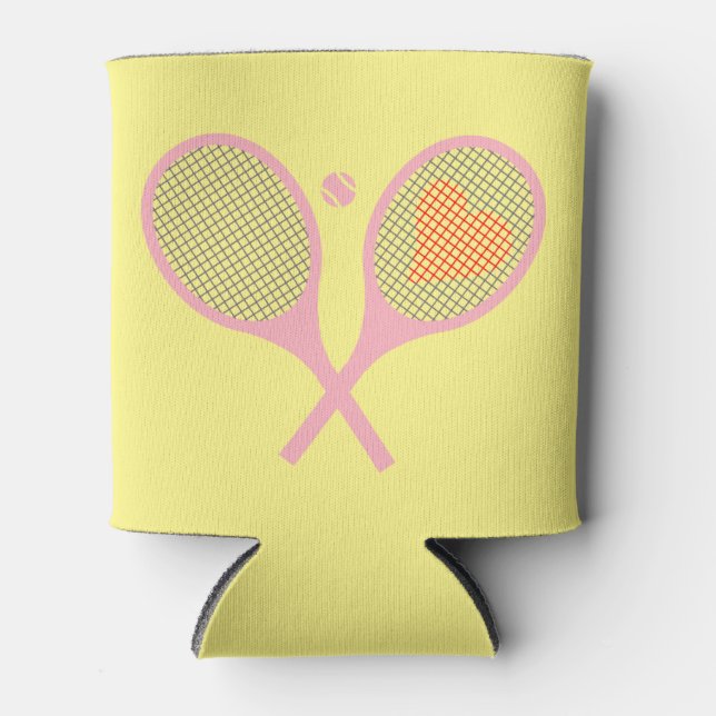 Pastel Heart Tennis Player Racquets Ball Design   Can Cooler (Front)