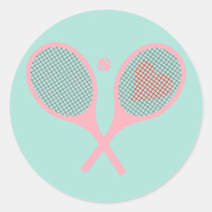 Pastel Heart Tennis Player Racquets Ball Design Classic Round Sticker