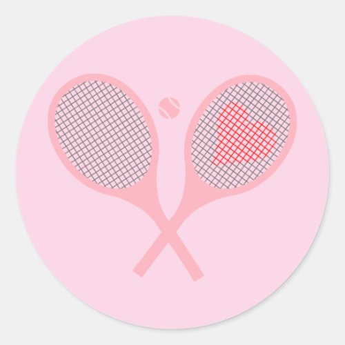 Pastel Heart Tennis Player Racquets Ball Design  Classic Round Sticker