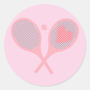 Pastel Heart Tennis Player Racquets Ball Design Classic Round Sticker