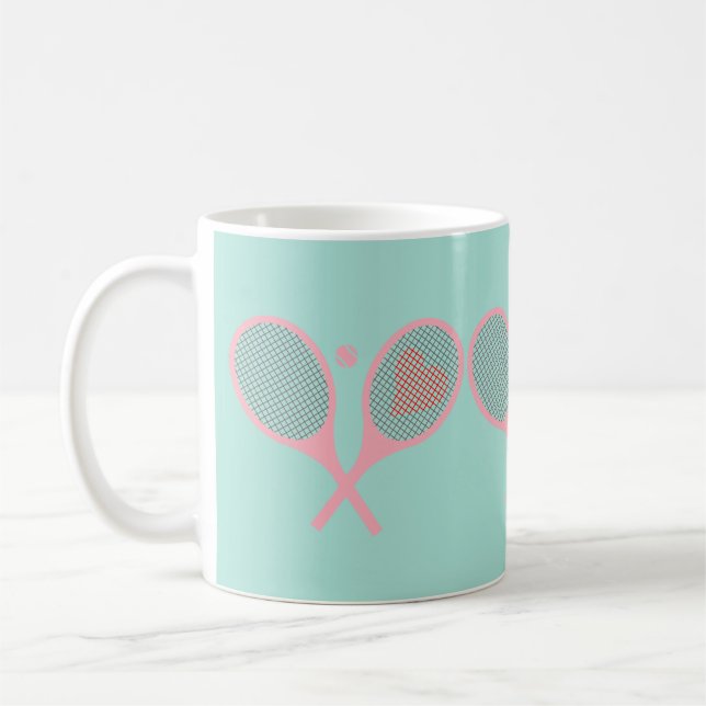 Pastel Heart Tennis Player Racquets Ball Design  Coffee Mug (Left)