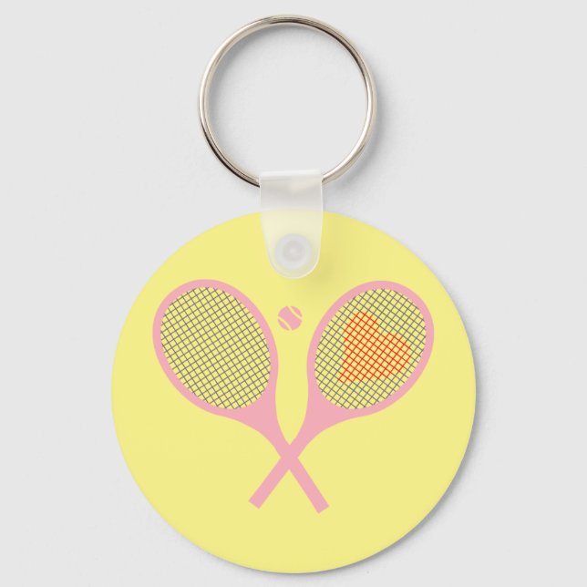 Pastel Heart Tennis Player Racquets Ball Design    Keychain (Front)