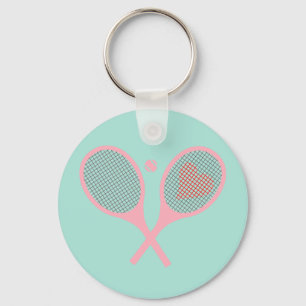Pastel Heart Tennis Player Racquets Ball Design   Keychain