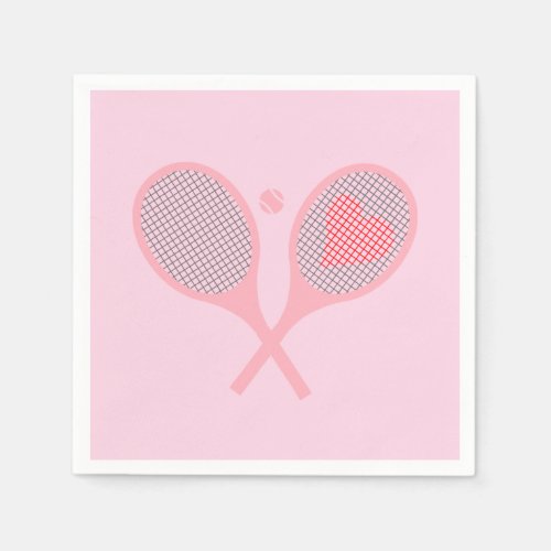 Pastel Heart Tennis Player Racquets Ball Design   Napkins